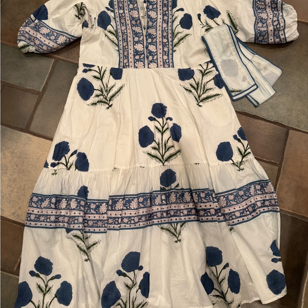 Cream Tiered Sundress with Bishop Sleeves